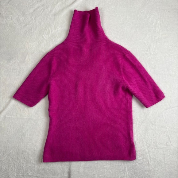 Worthington Hot Pink Ribbed Short Sleeve Turtleneck Pullover Sweater Women Small - Picture 1 of 5